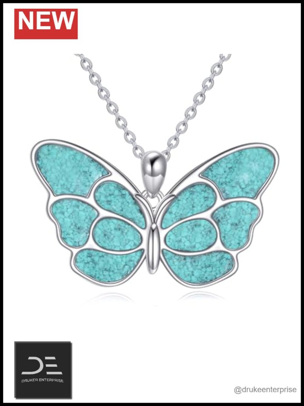 925 Sterling Silver Butterfly Pendant Necklace with Turquoise, Women's Jewelry